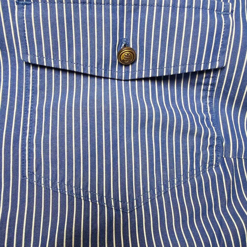 LRL Ralph Lauren Blue White XL Captain Button Up Blouse Striped Academia Preppy - Picture 11 of 12